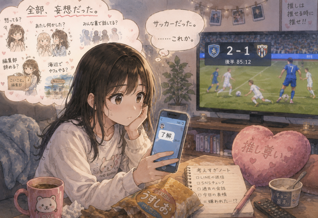 好きな人のメッセージを深読みしたミユ。しかしサッカーに関することだった。