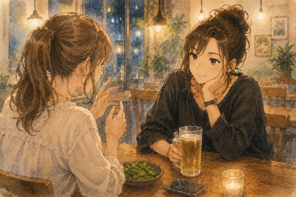 若い頃のナナの話を聞く現在のナナ。