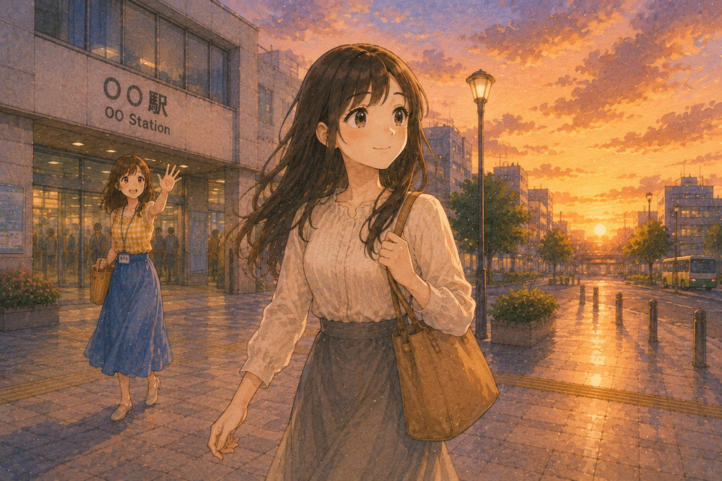 サヤを見送るミユ。