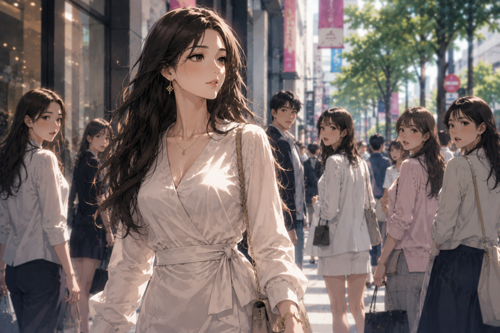 綺麗になったミサキ。注目する周囲の人々。