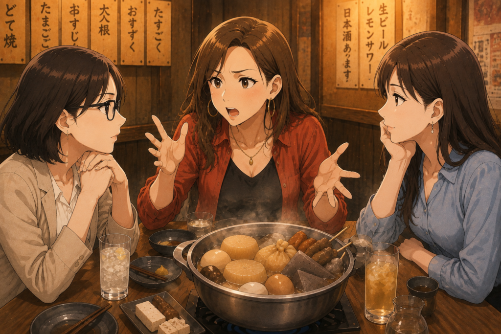 浮気される子について持論を語るナナ。それを聞くミカコとユキノ。