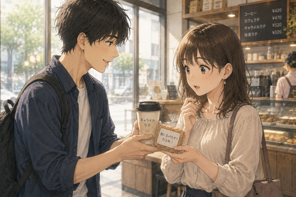 好きな女性が好むドリンクや食べ物を覚えている男性。