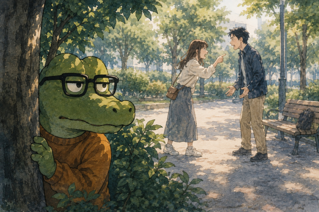 揉めている人を見ると観察してしまう悪癖があるワニオ。