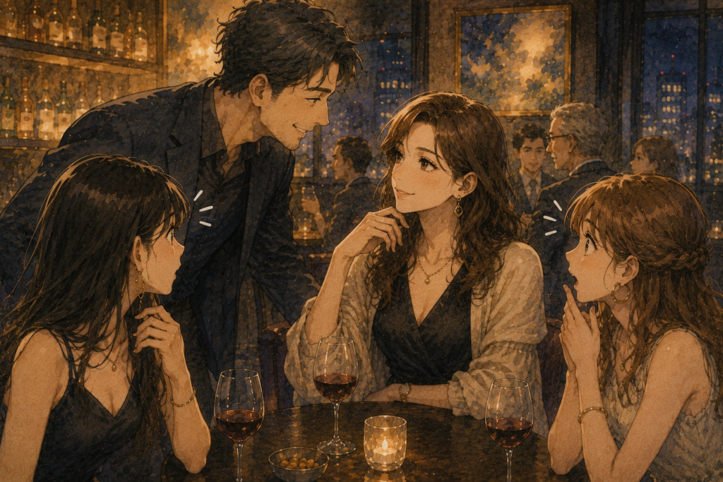 有名な小説家がマリに話しかける。驚くミサキとユウカ。