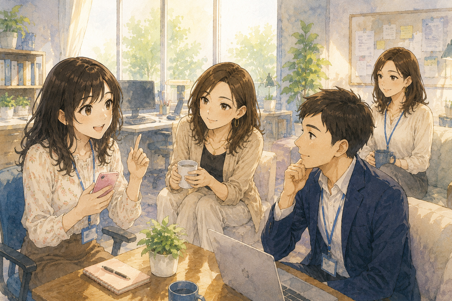 恋バナをふるミユ。それに乗るナナ、マリ、リク。