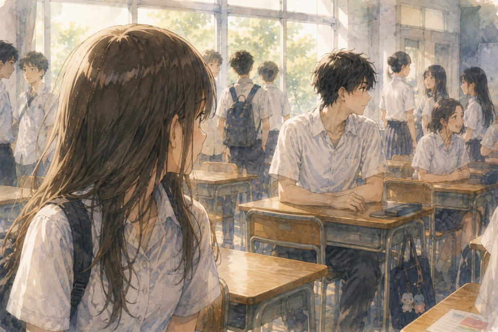 夏休み明け、好きな男子を見る女子。男子が変わったように見える。