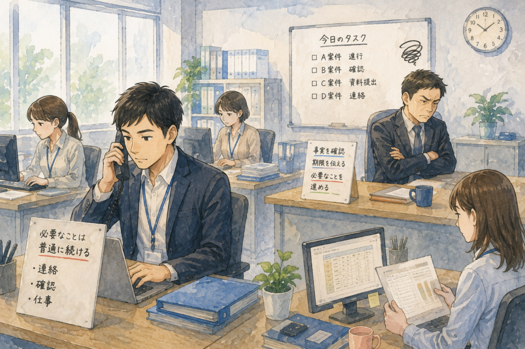 機嫌の悪い上司がいても淡々と必要な仕事を続ける部下たち。