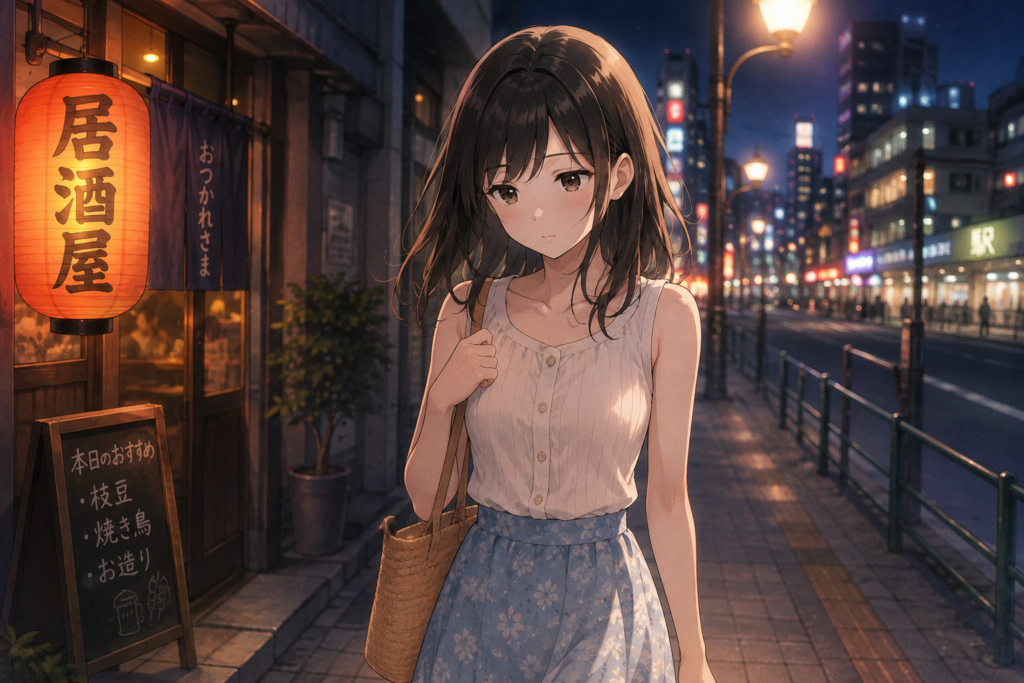 知らない人ばかりの飲み会で疲れてしまったミユ。