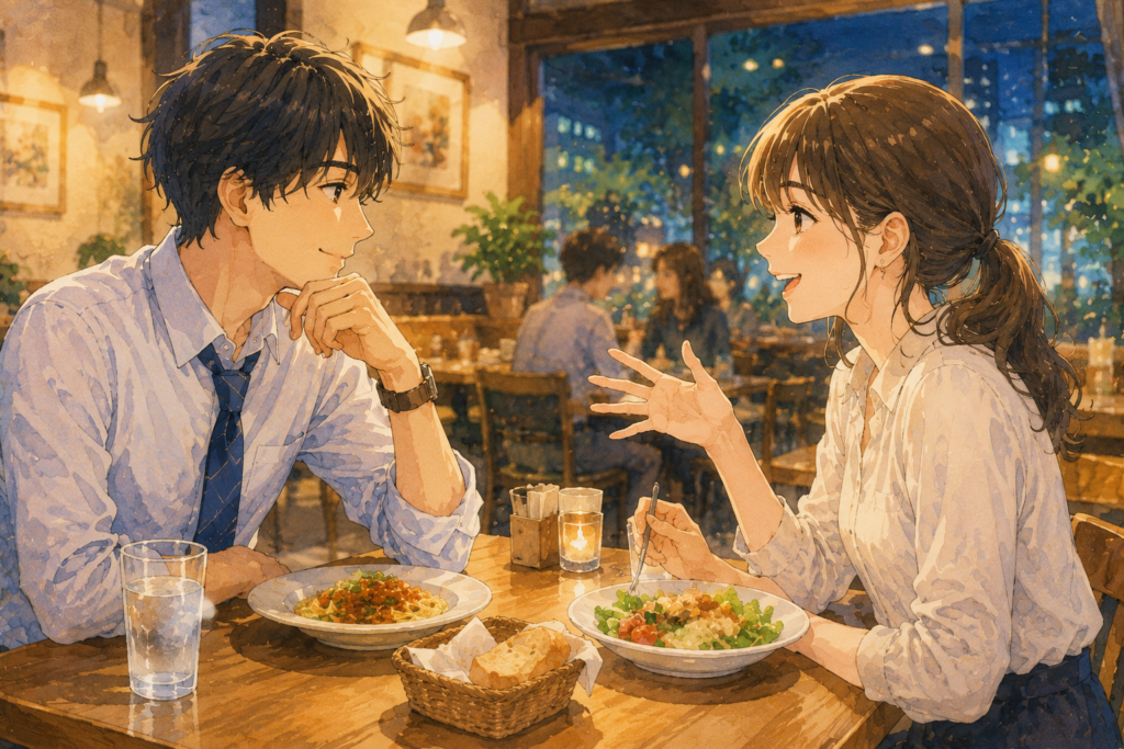 二人で食事をする関係の同僚。
