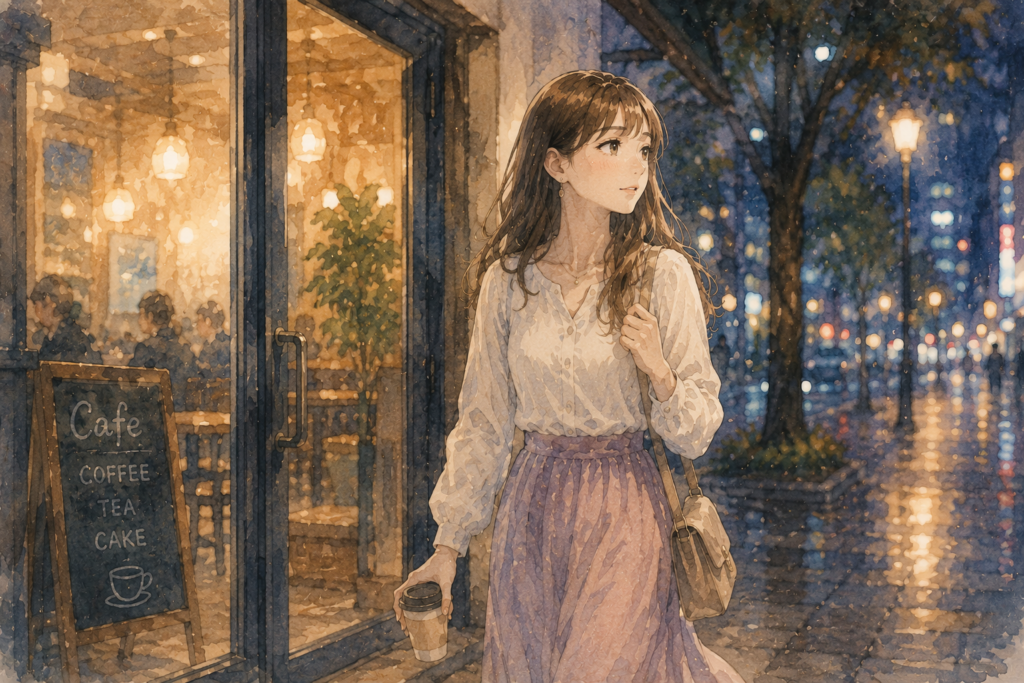 夜の街を歩く女性。好きな男性が脈なしでも無理に追いかけない。