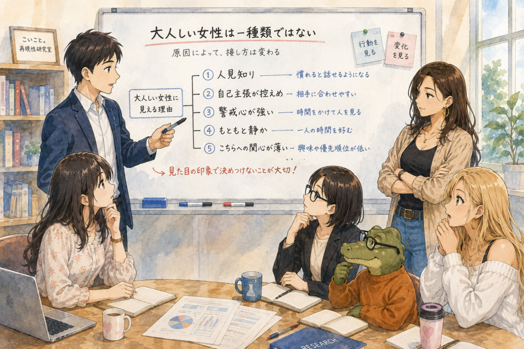 大人しい女性と一括りにはできないと解説するリク。