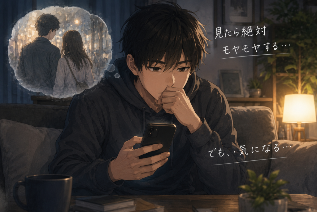 彼女の過去が気になりモヤモヤする男性。