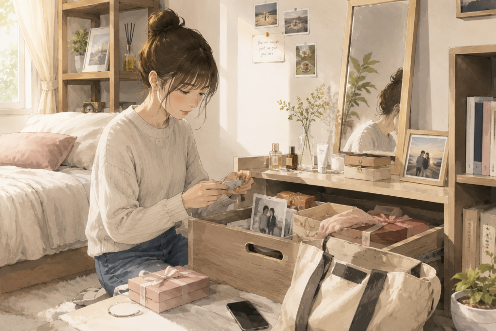 女性の自宅。元彼との思い出の品がいくつか保管されている。