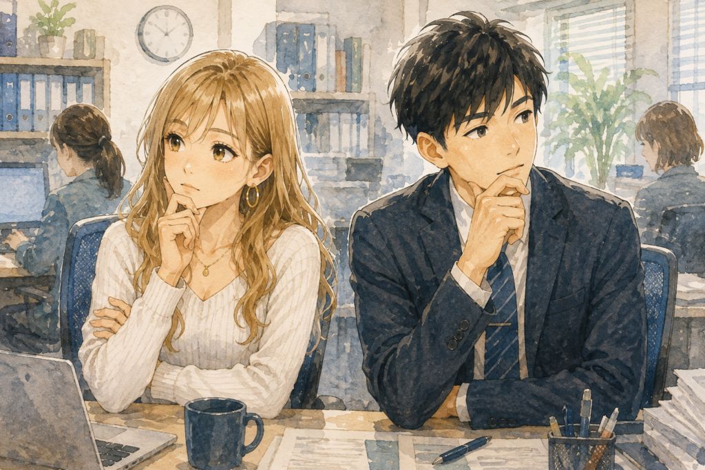 自然と同じポーズを取る男女。脈ありかもしれない。