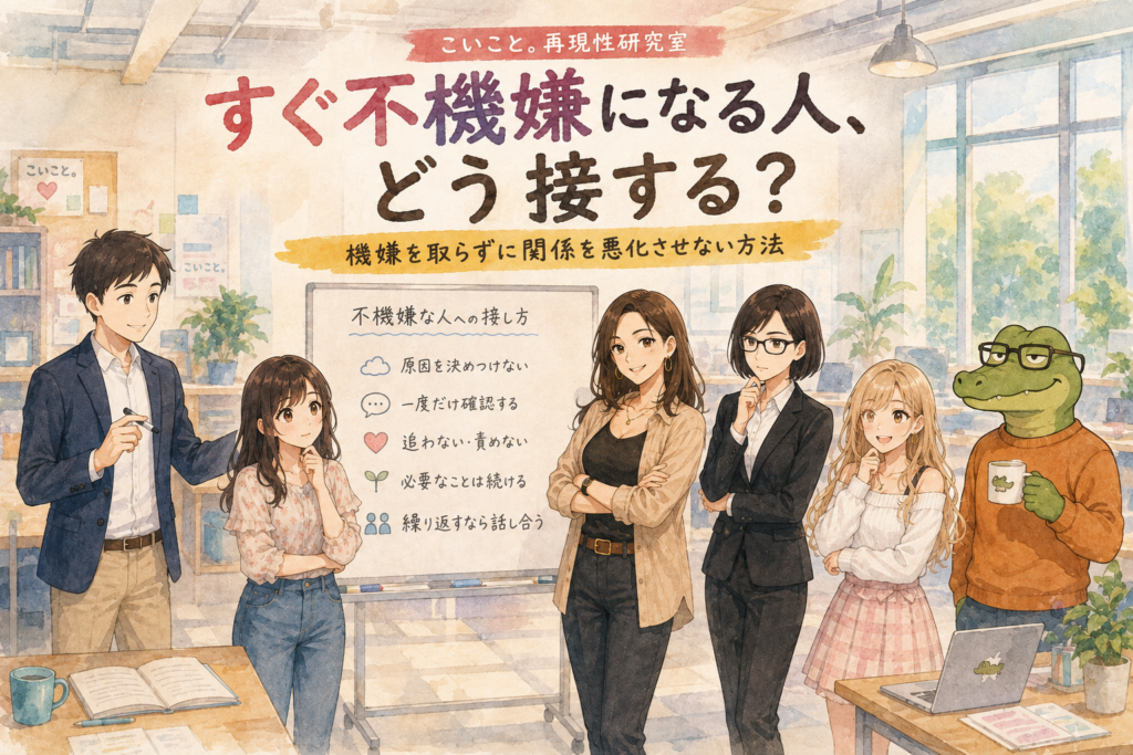こいこと。メンバーが不機嫌になる人との接し方を研究しようとしている。