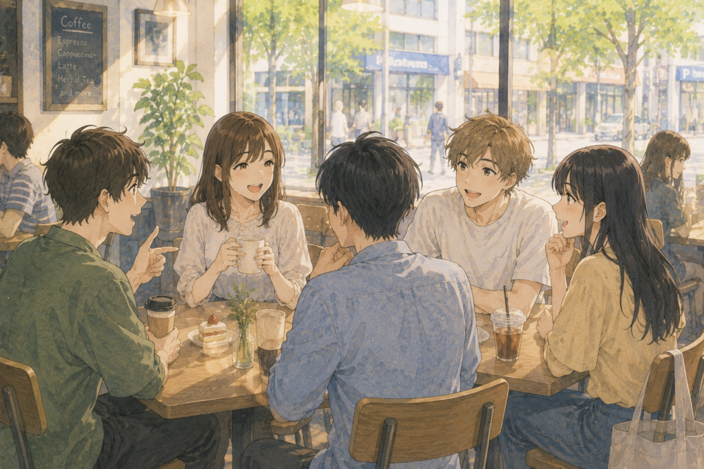 複数人で談笑する男女。友情は成立するのか。