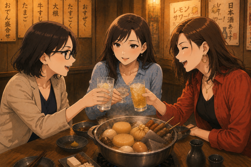 乾杯する3人。