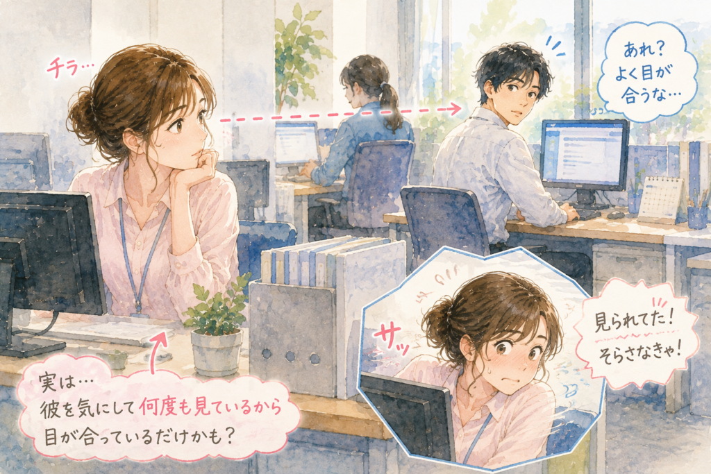 男性が見ているのではなく、自分が見ているから目が合う状況。