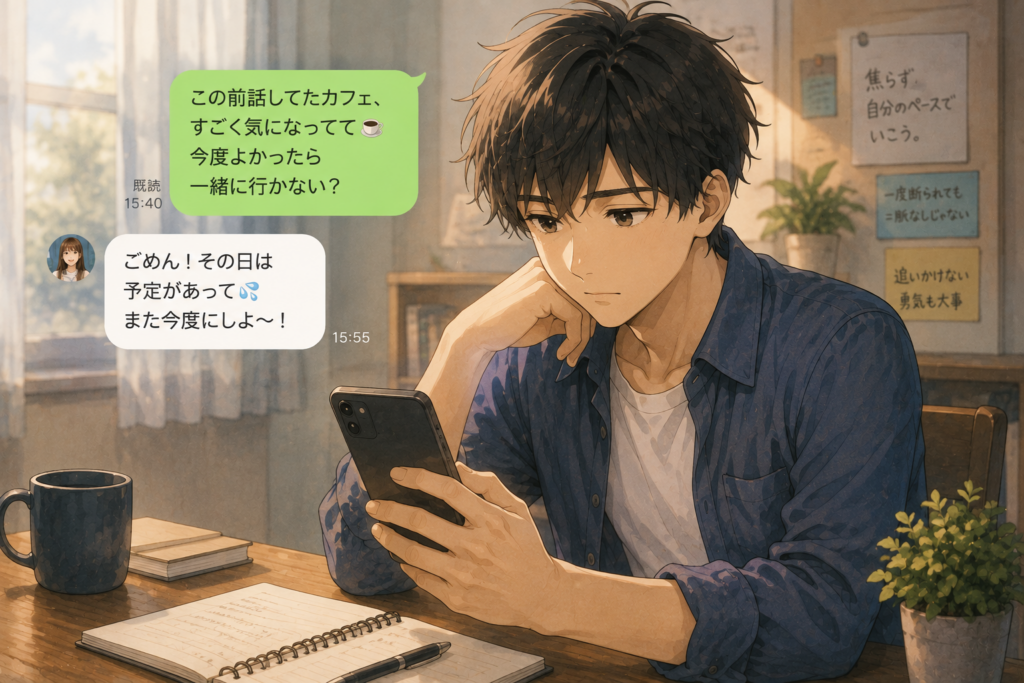 デートに誘ったが断りの返信。脈なしなのか考える男性。