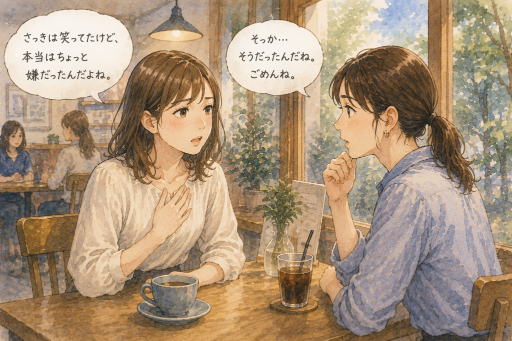 その場で怒れなくても、後から嫌だったと伝える女性。