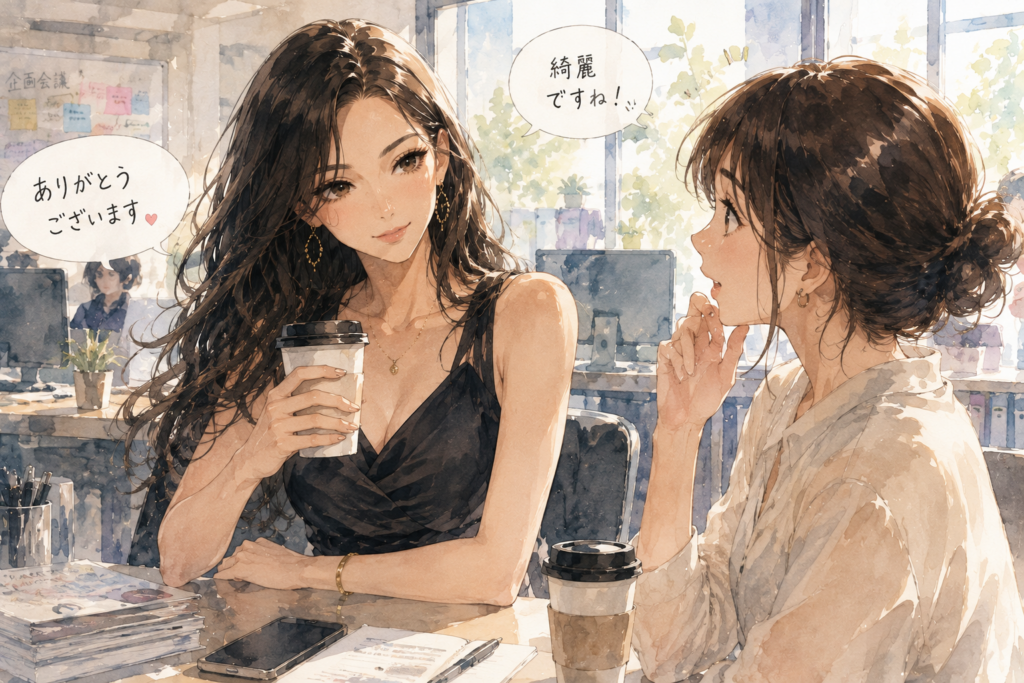 綺麗ですねと言われても謙遜しないミサキ。