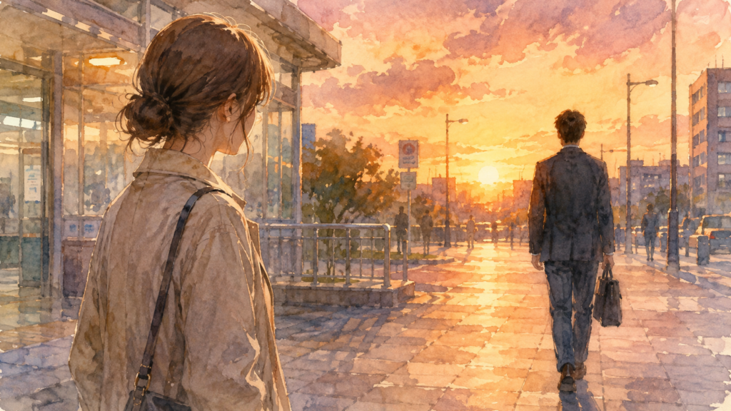 好きな人の後ろ姿を見つめる女性。相手は既婚者である。