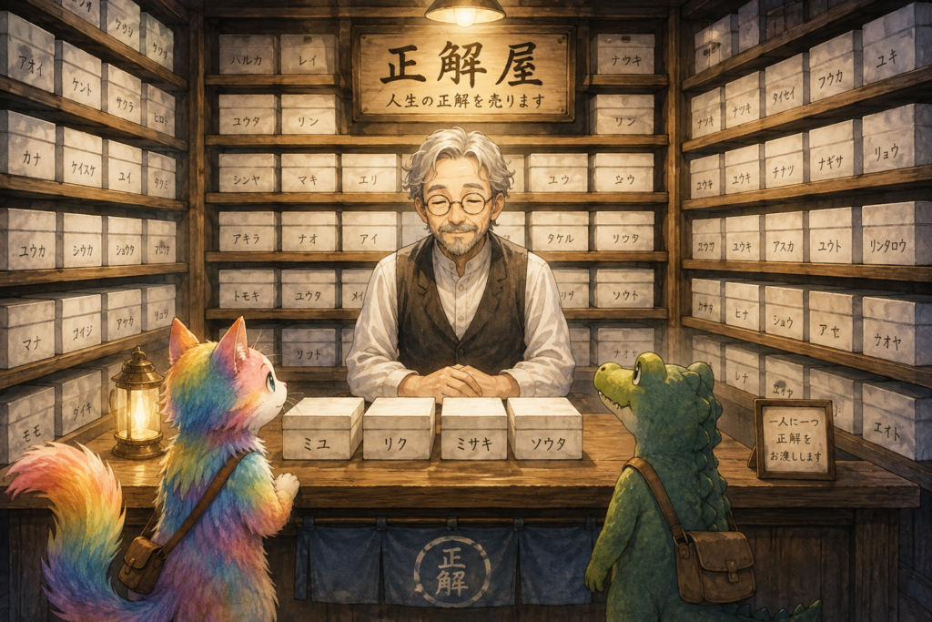 正解屋に入るナツメとワニオ。