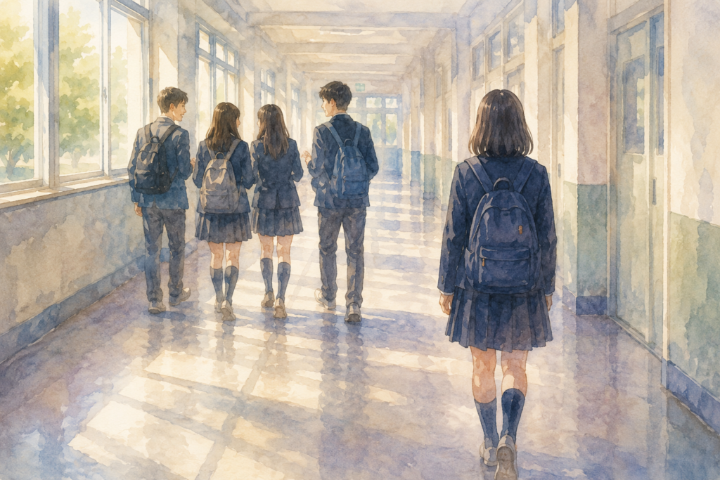 グループから無視されてのけ者になってしまった女子生徒。