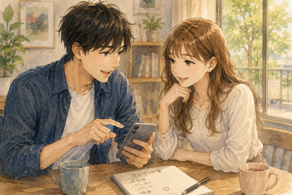 次のデートの予定を考える男女。本命の場合は次のことを考えるもの。