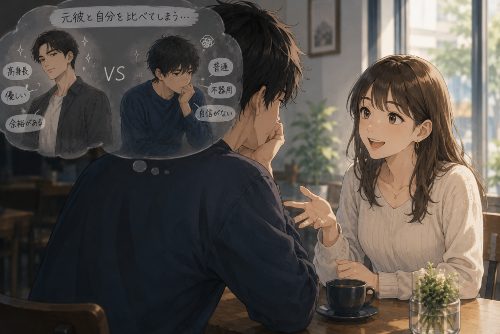 彼女と一緒にいるが、彼氏の頭の中は元彼のことばかり。勝手に比較している。