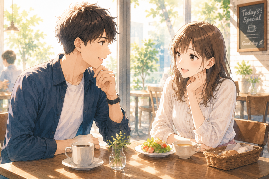 デートする男女。楽しそうにしている。