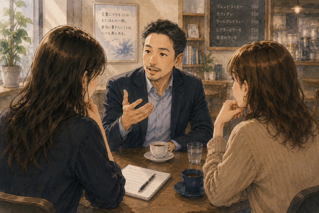 マリを一番知っていそうな当時の編集長に会うミサキとユウカ。