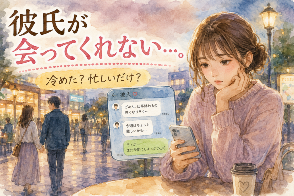 彼氏に会いたいとLINEしても忙しいと断られる女性。