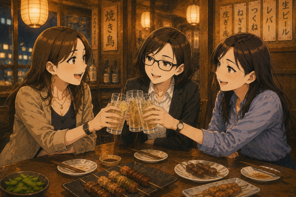 最後に乾杯する3人。