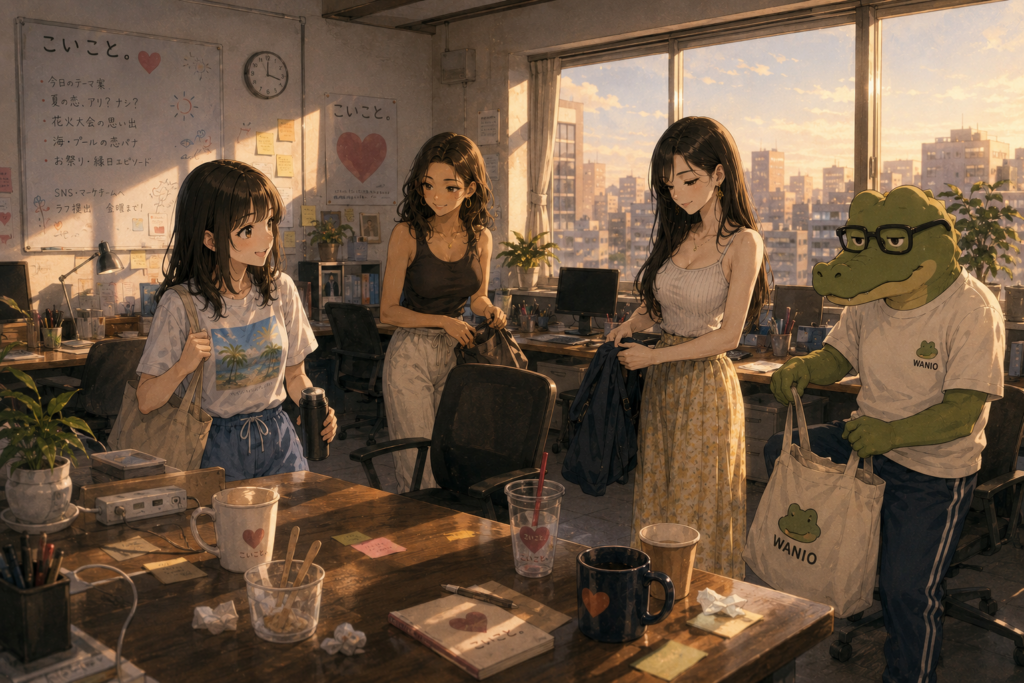 夕方になり帰り支度を始める4人。