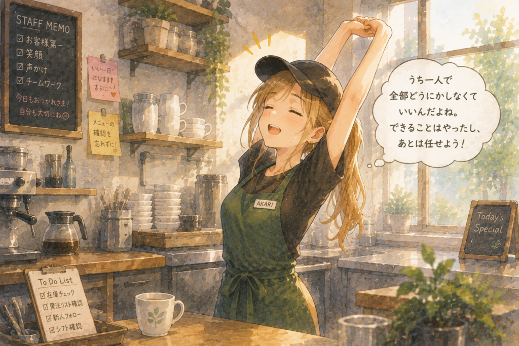 全部自分で抱え込まなくていいと気づき。リラックスするアカリ。