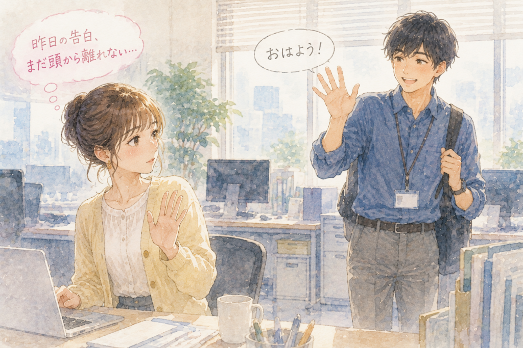 告白された翌日、挨拶されただけでも意味を考えてしまう女性。