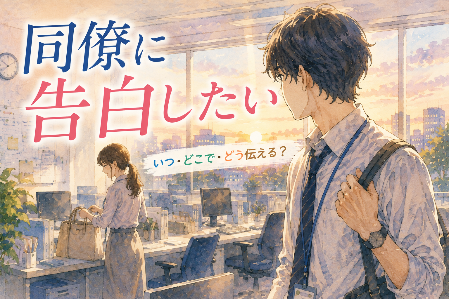 好きな同僚の後ろ姿を見つめる男性。